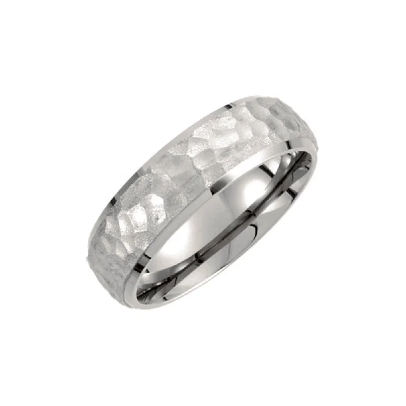 Ladies rings viral picks-7mm Titanium Hammered Domed Comfort Fit Band