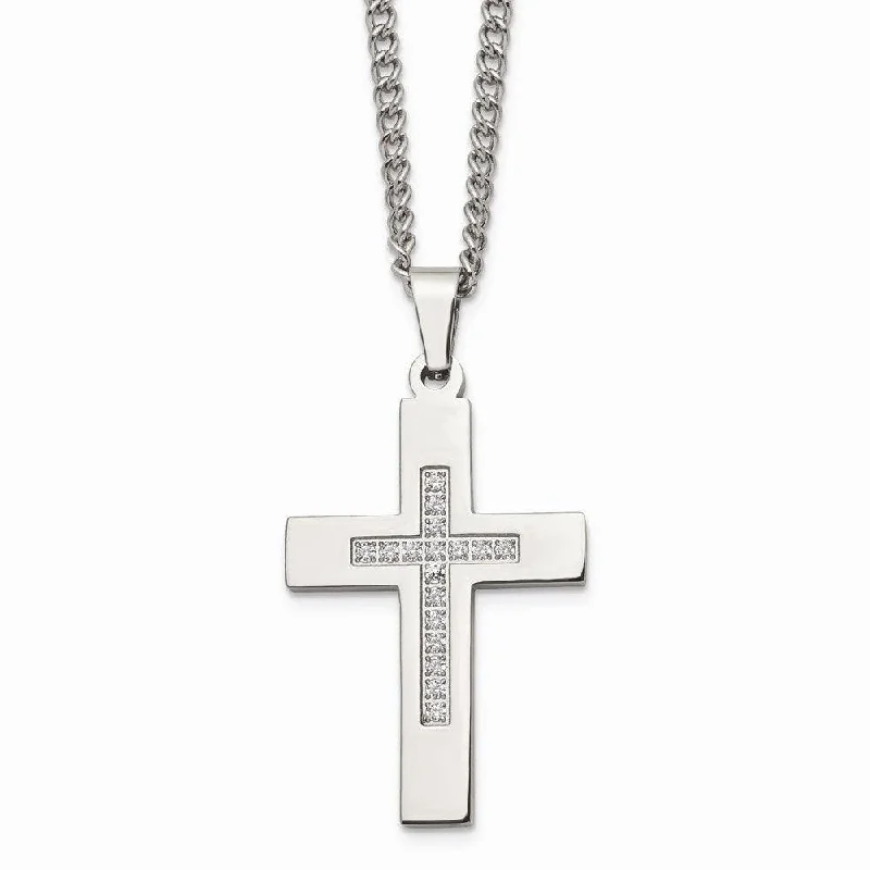 Ladies necklaces hot picks-Stainless Steel Polished CZ Cross Necklace