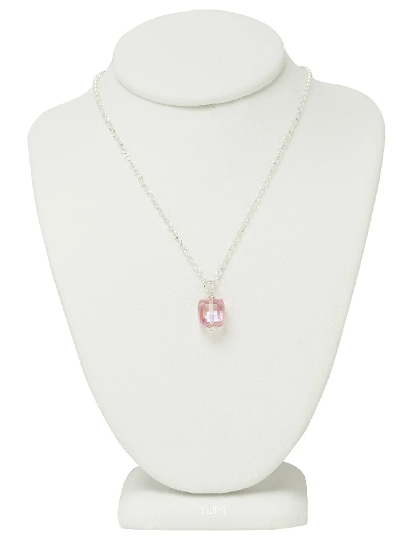 Ladies necklaces graceful looks-Rose Pink Crystal Cube Necklace