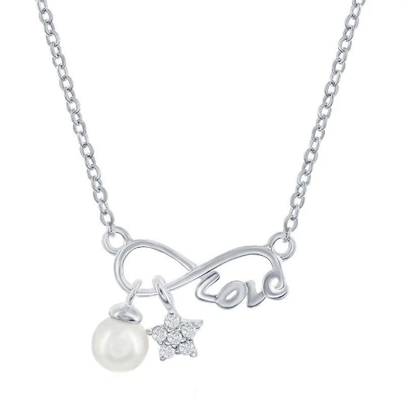 Ladies necklaces memory value-Classic Women's Necklace - Infinity Love with CZ Star and Round 4mm FWP | M-6869