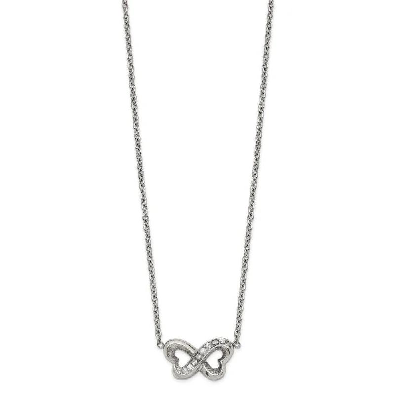 Ladies necklaces cultural patterns-Stainless Steel Polished CZ Interlocking Hearts with 2in. Ext. Necklace