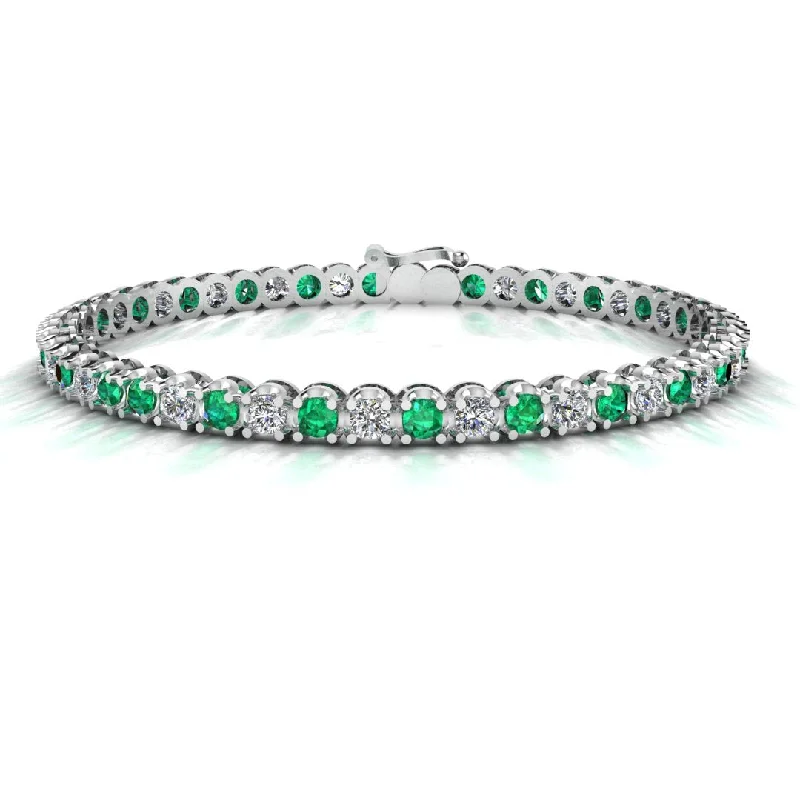 Ladies bracelets retro charm-Round Brilliant Diamond and Emerald Bracelet BRDE45558