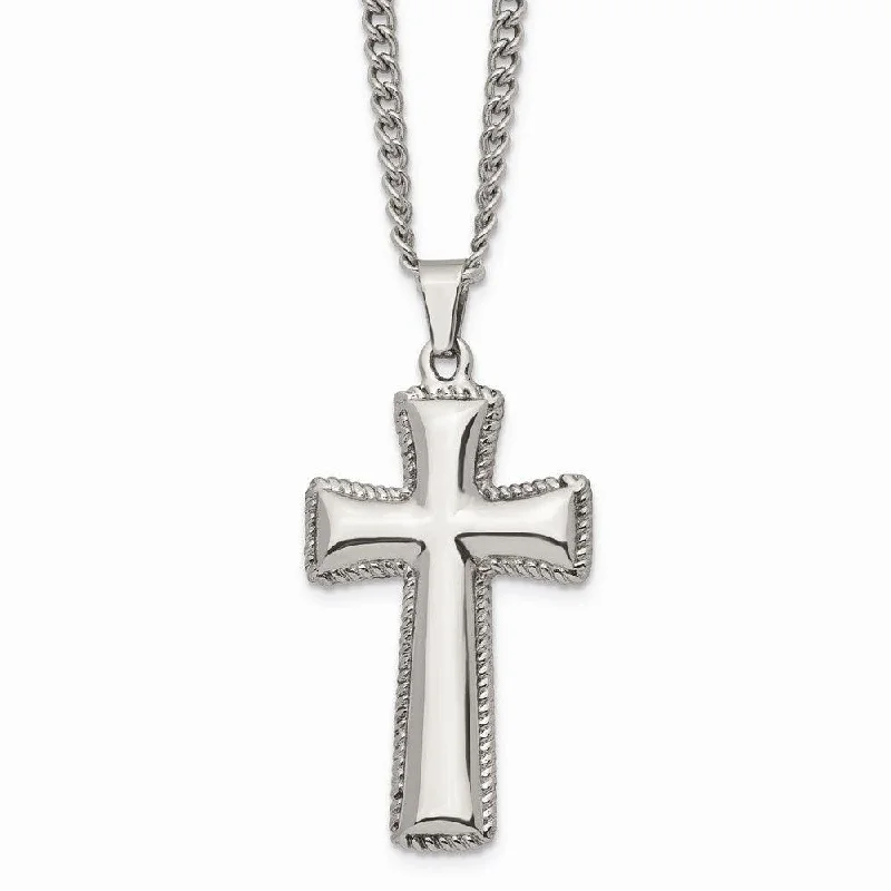 Ladies necklaces faux jewels-Stainless Steel Polished Cushion Cross Necklace