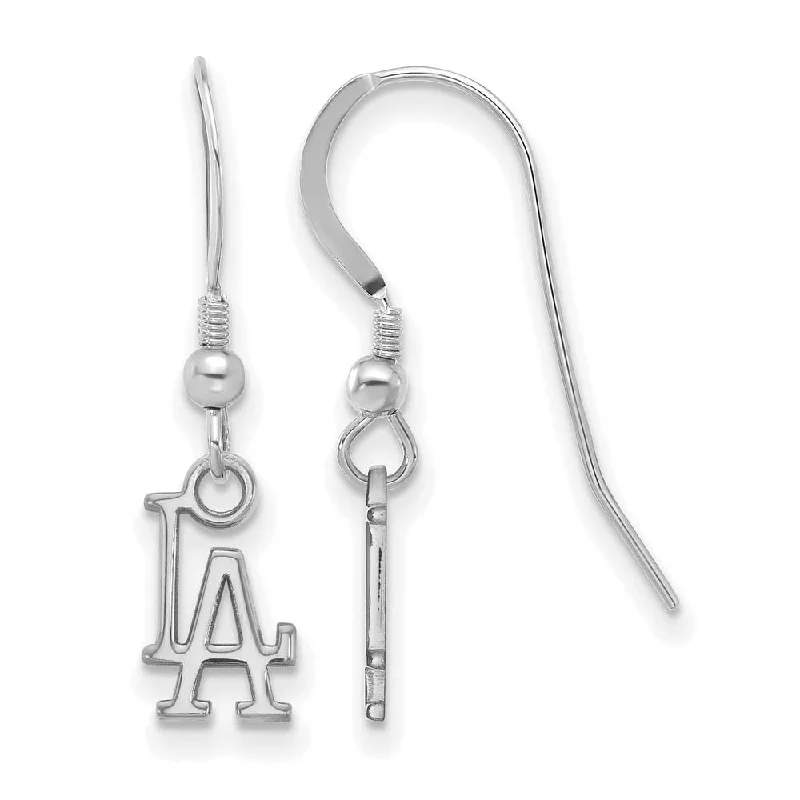 Ladies earrings age styles-Sterling Silver Rhod-Plated MLB Los Angeles Dodgers XS Dangle Earrings