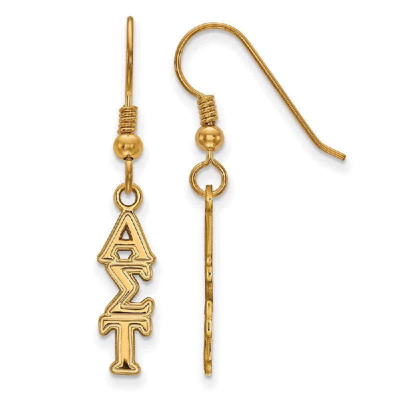 Ladies earrings online deals-14K Plated Silver Small Alpha Sigma Tau Dangle Earrings