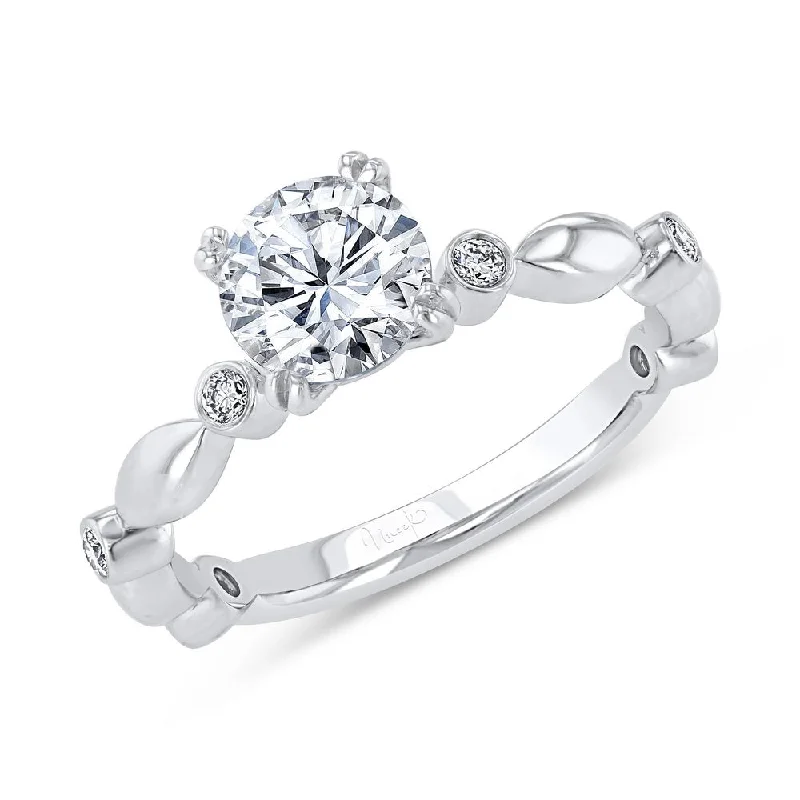 Ladies engagement rings unique picks-Uneek Us Collection Round Diamond Engagement Ring with Bezel Accents and High-Polish Navette-Shaped Beads