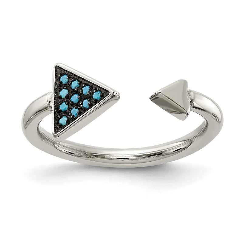 Ladies rings gothic appeal-Stainless Steel Reconstructed Turquoise Triangle Open Ring