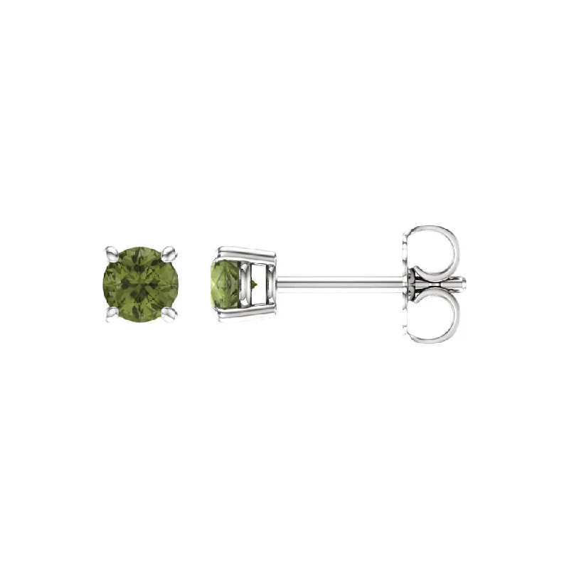 Ladies earrings heartfelt keepsakes-4mm Round Peridot Stud Earrings in 14k White Gold