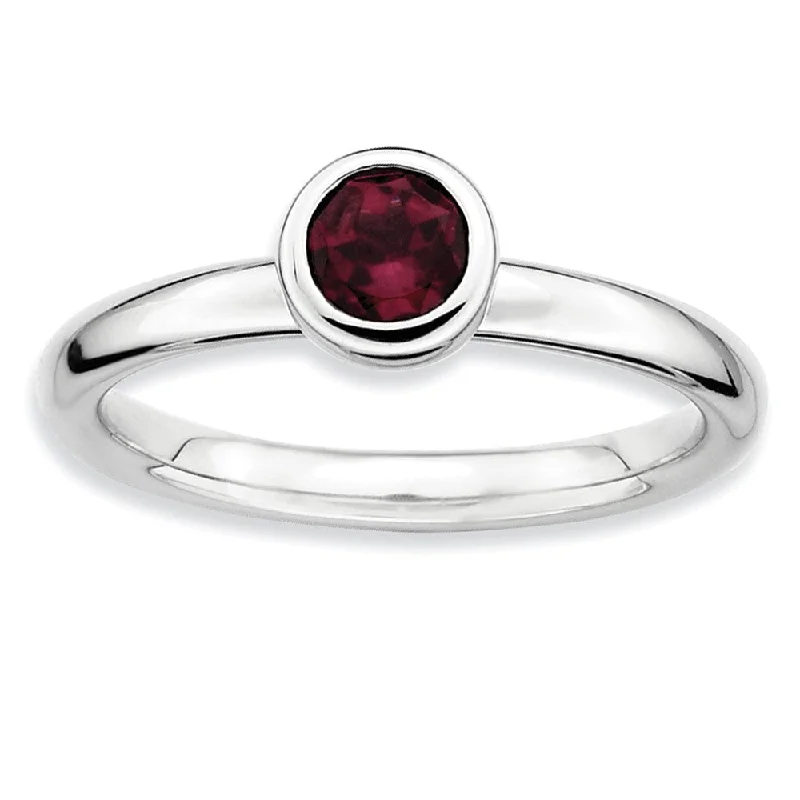 Ladies rings thumb designs-Stackable Low Profile 5mm Rhodolite Garnet Silver Ring