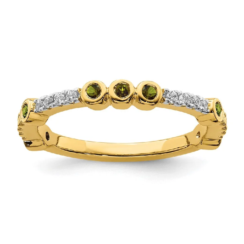 Ladies rings ruby gems-2mm 14k Yellow Gold Peridot & .08 Ctw Diamond Stackable Band