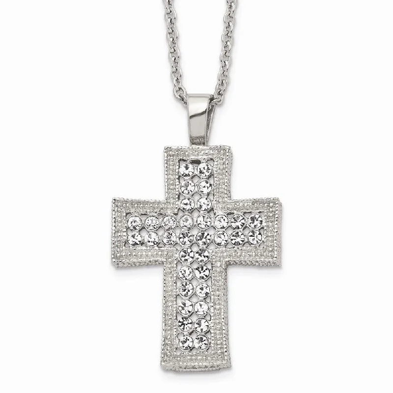 Ladies necklaces vibrant gems-Stainless Steel Polished w/ Crystal Cross Necklace