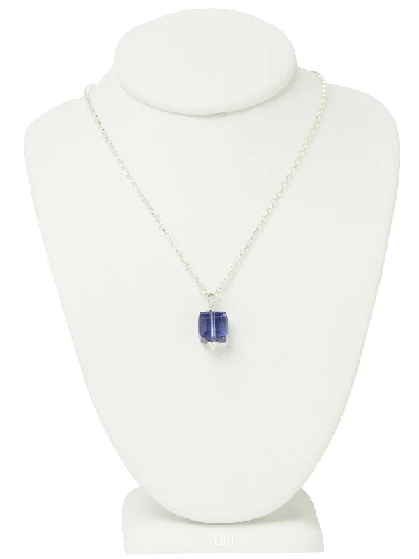 Ladies necklaces online trends-Tanzanite Purple Crystal Cube Necklace