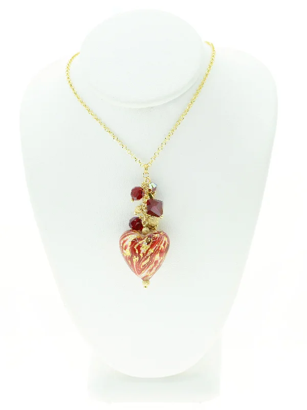 Ladies necklaces promo deals-Red Ca D'Oro Venetian Glass Heart Necklace