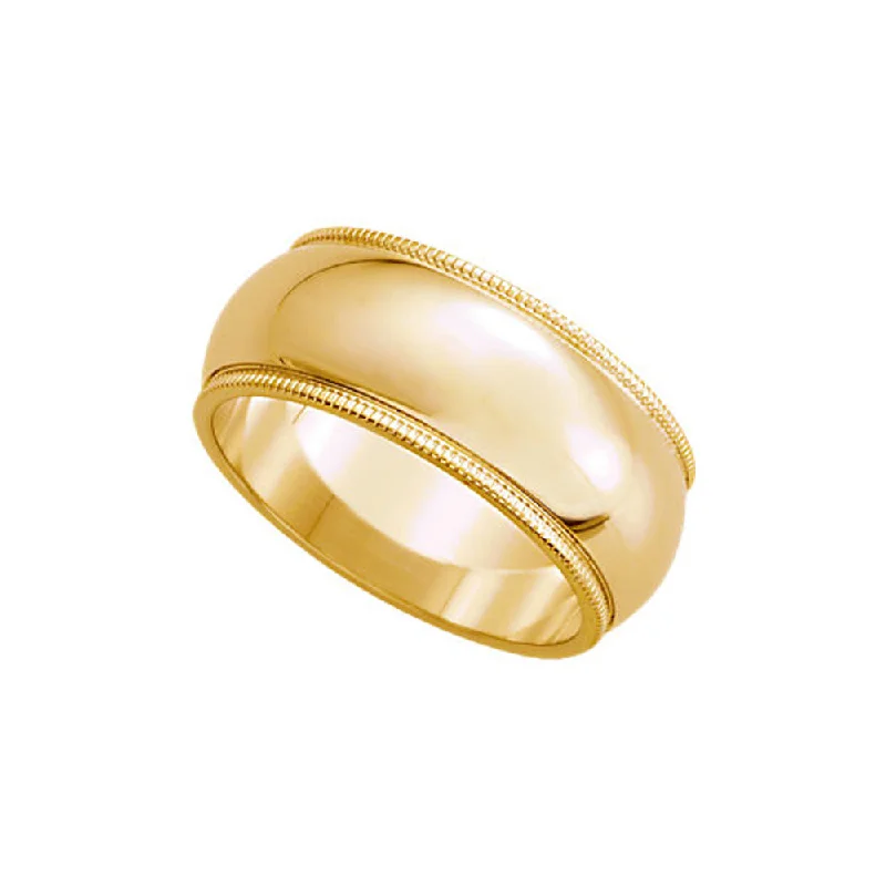 Ladies rings heart shapes-8mm Milgrain Edge Domed Band in 14k Yellow Gold