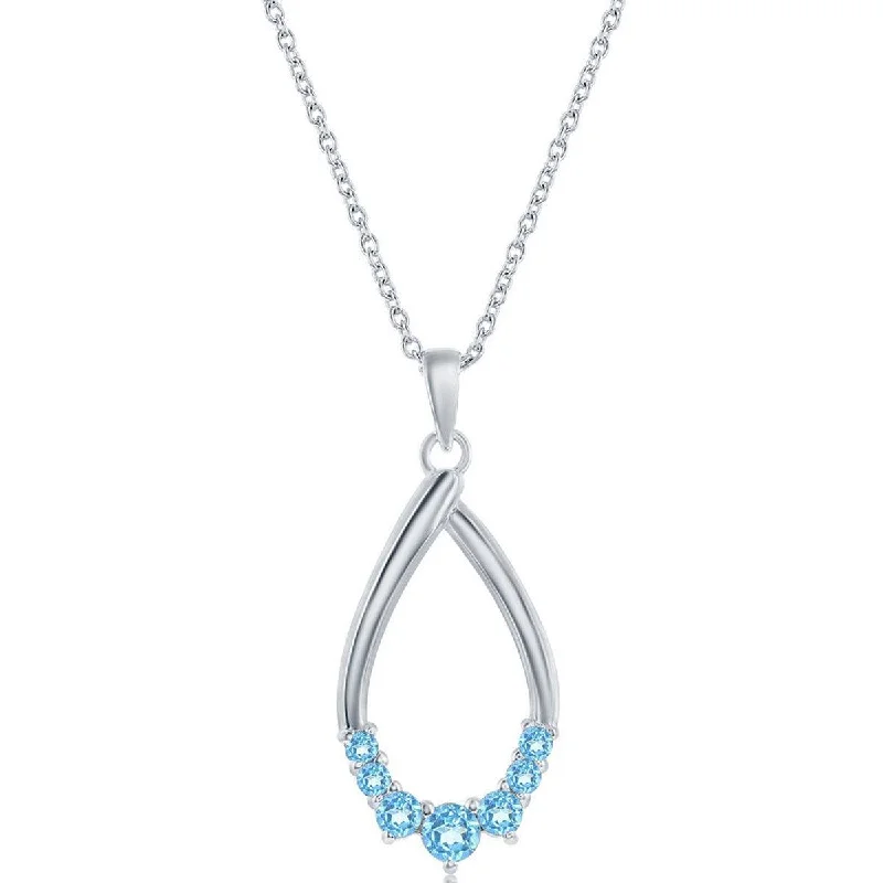 Ladies necklaces team designs-Classic Women's Necklace - Sterling Silver Swiss Blue Topaz Pear-shaped | M-6983