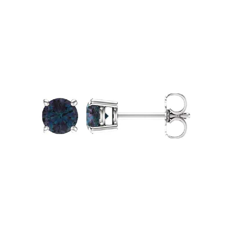 Ladies earrings plated gold-5mm Stud Earrings in 14k White Gold with Lab Created Alexandrite