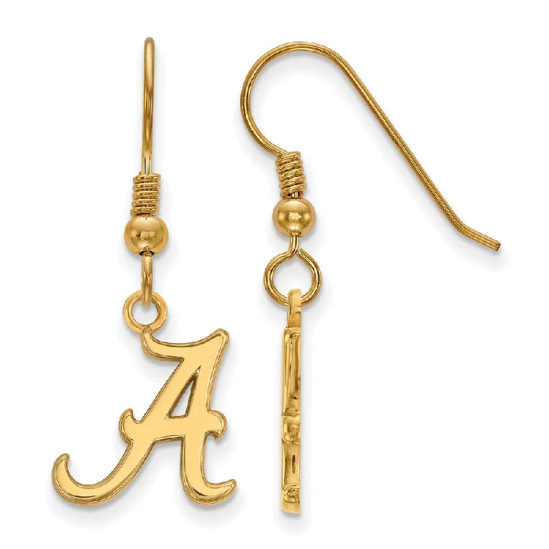 Ladies earrings handmade crafts-14k Gold Plated Silver University of Alabama SM Dangle Earrings