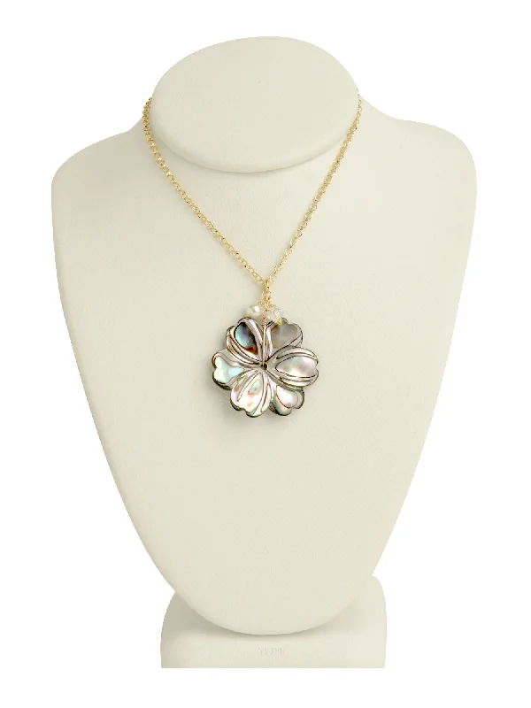 Ladies necklaces sapphire charms-Abalone Flower Necklace