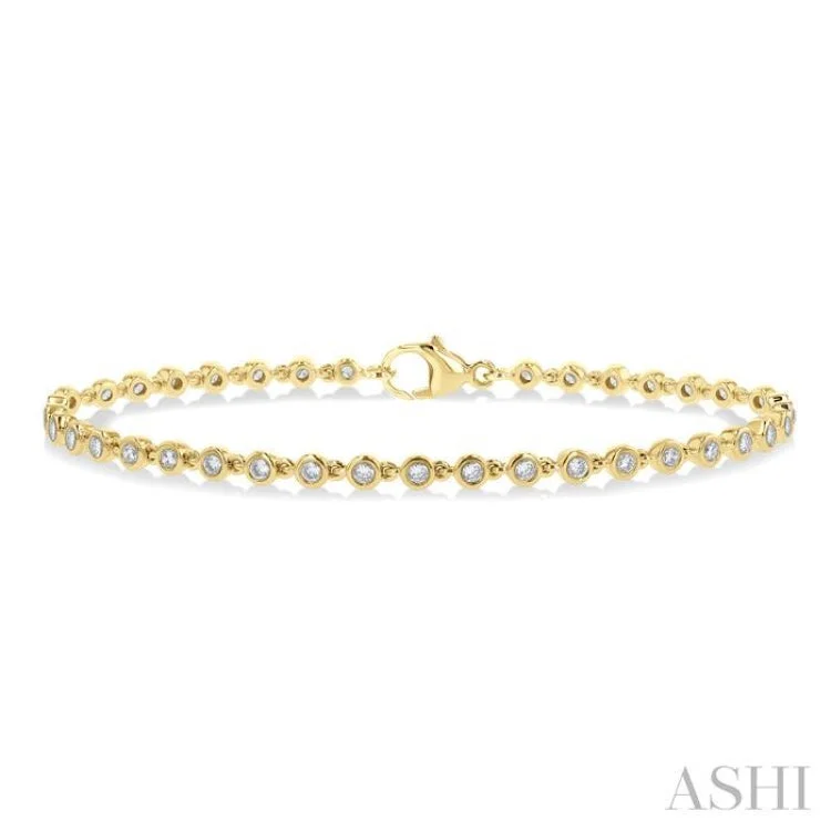 Ladies bracelets partner gifts-1 ctw Bezel Set Round Cut Diamond Tennis Bracelet in 14K Yellow Gold