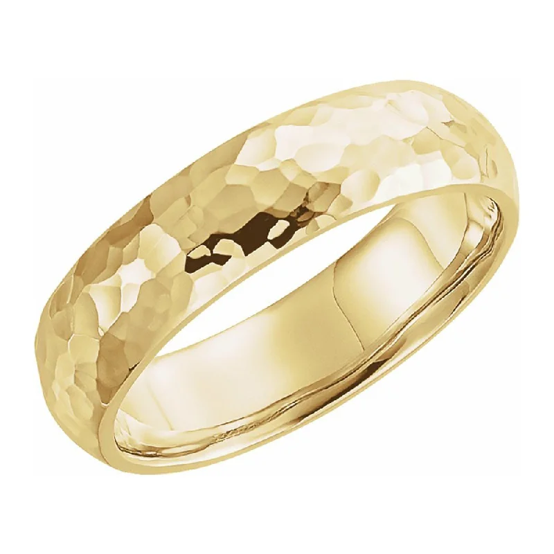 Ladies rings open patterns-6mm 10K Yellow Gold Hammered Half Round Comfort Fit Band