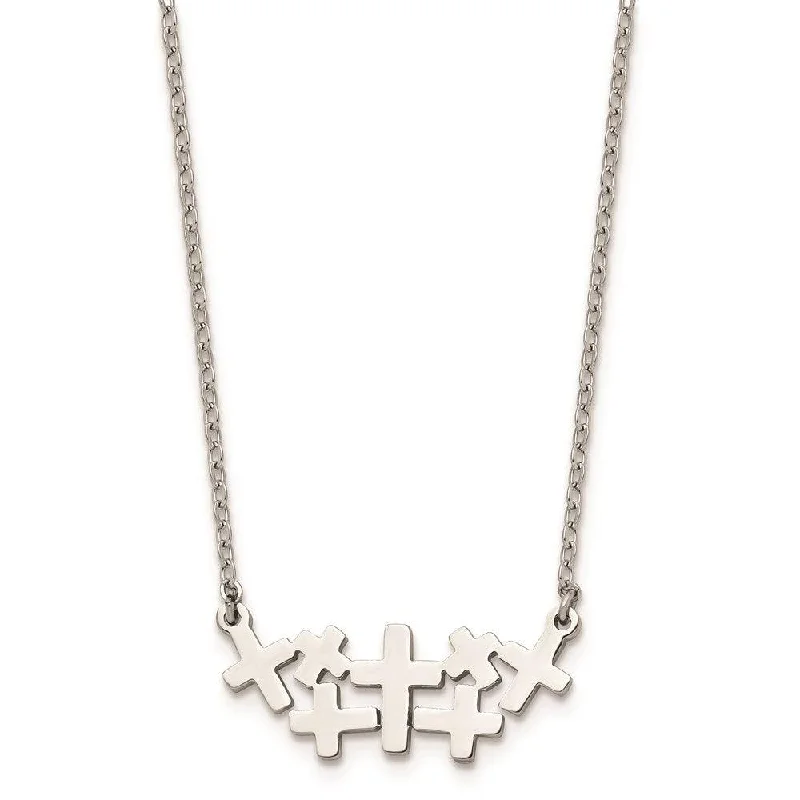 Ladies necklaces refined appeal-Stainless Steel Brushed and Polished Multi Cross Necklace