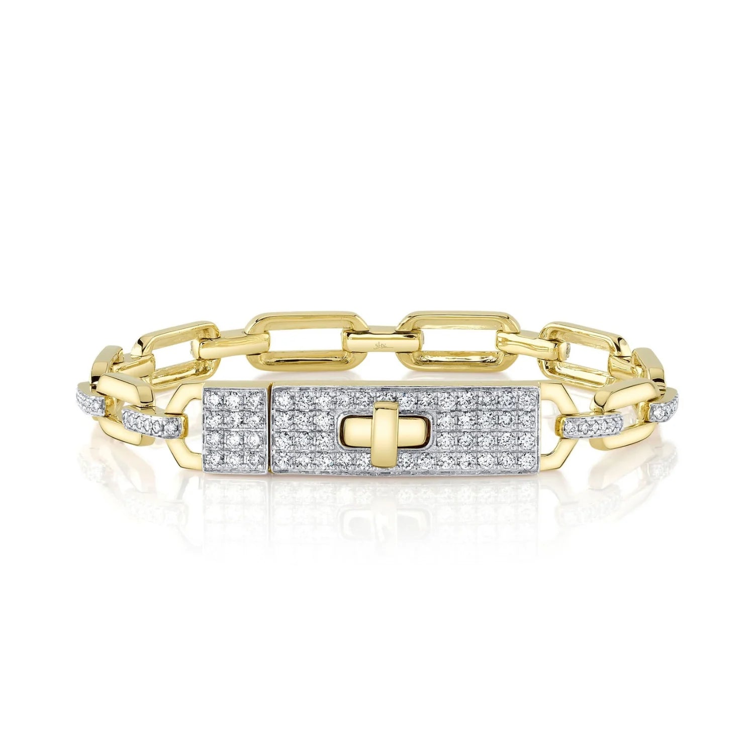 Ladies bracelets simple elegance-Yellow Gold Diamond Link Lock Bracelet