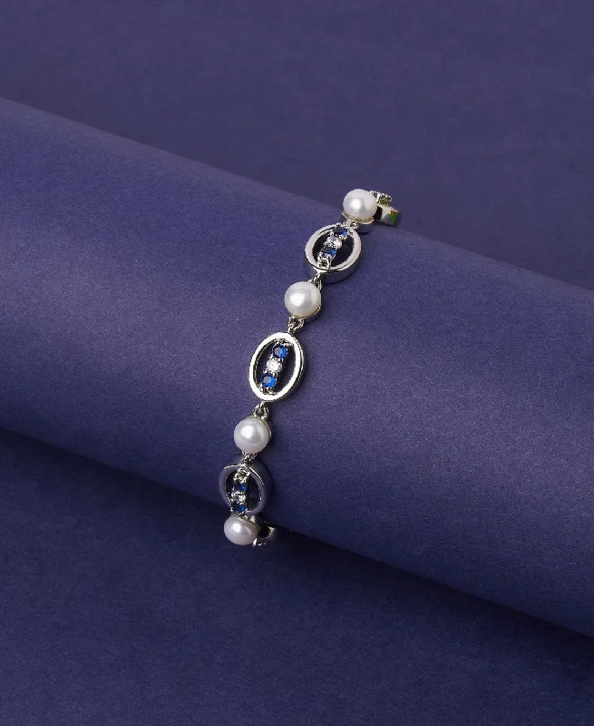 Ladies bracelets sapphire stones-Fashionable Stone Studded Pearl Bracelet