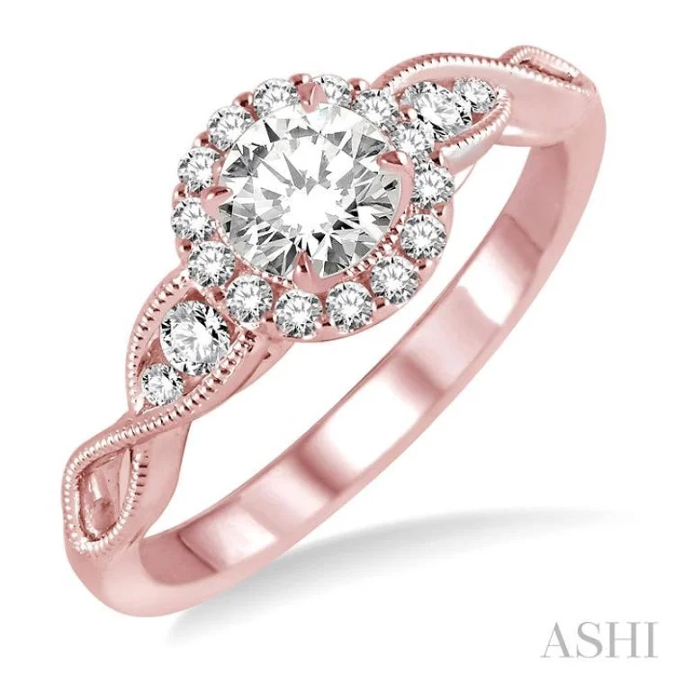 Ladies engagement rings oval designs-1/4 Ctw Diamond Semi-mount Engagement Ring in 14K Rose Gold