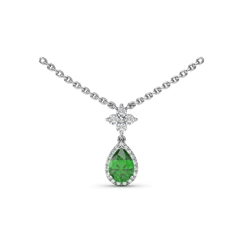 Ladies necklaces extended chains-Emerald and Diamond Teardrop Necklace N1882E