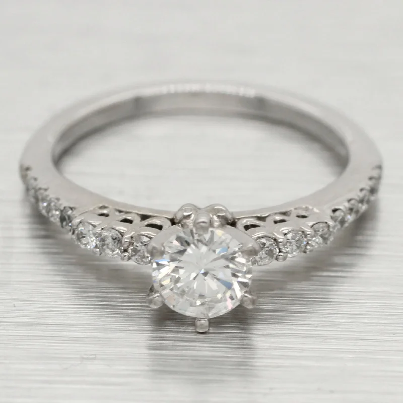 Ladies engagement rings unique picks-Vintage Petite 0.70ctw Diamond Engagement Ring - 14k White Gold - Size 3.75