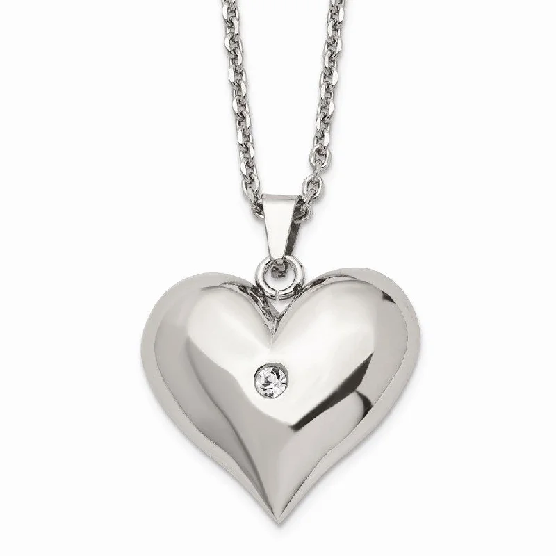 Ladies necklaces plated gold-Stainless Steel Polished w/ Crystal Heart Necklace