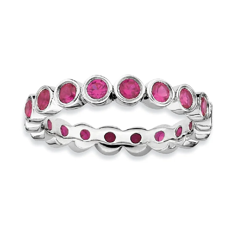 Ladies rings buying tips-Sterling Silver Stackable Faceted Created Ruby 3.5mm Band