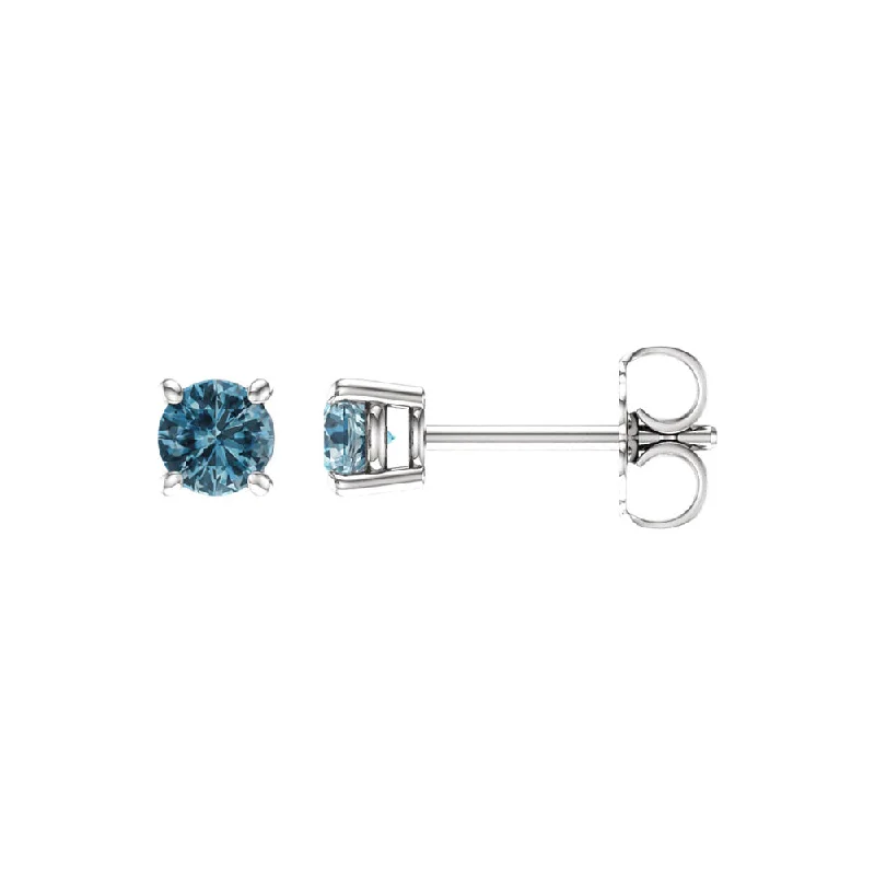 Ladies earrings feather-light-4mm Round Sky Blue Topaz Stud Earrings in 14k White Gold