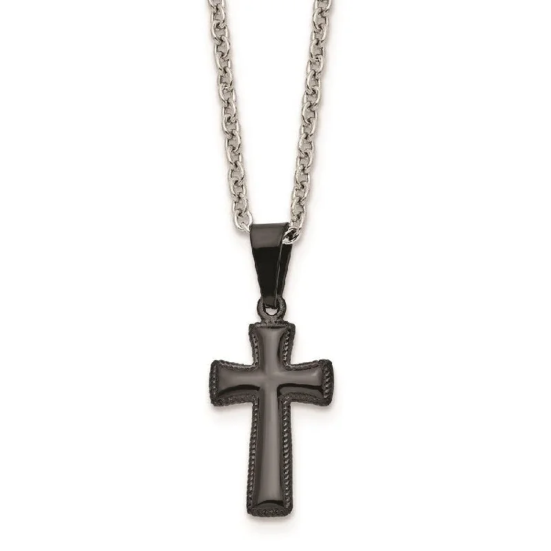 Ladies necklaces pair sets-Stainless Steel Polished Black IP Small Pillow Cross Necklace