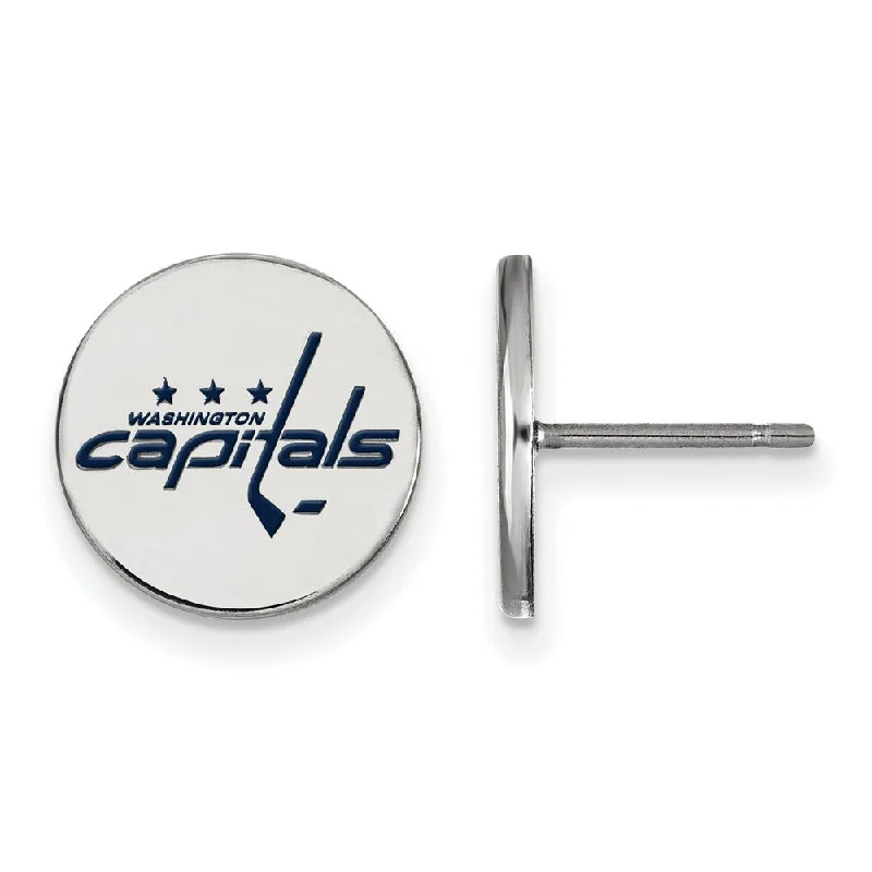 Ladies earrings sapphire accents-Sterling Silver NHL Capitals Small Enamel Disc Post Earrings