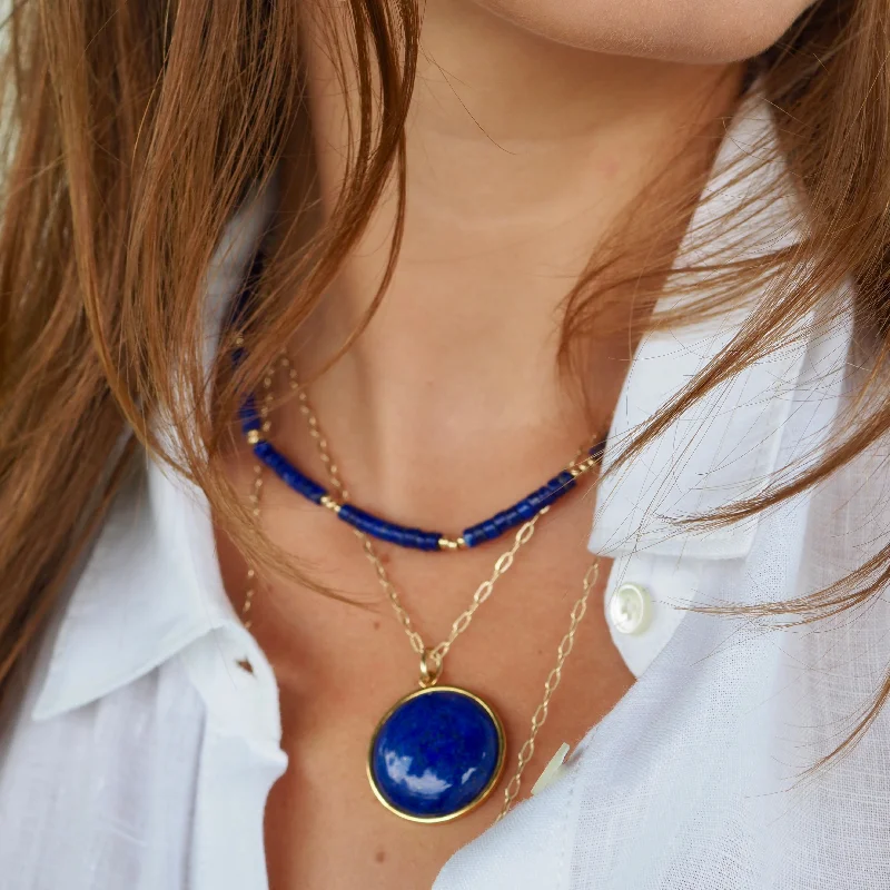 Ladies necklaces bold statements-WYNTER LAPIS DISC PENDANT NECKLACE