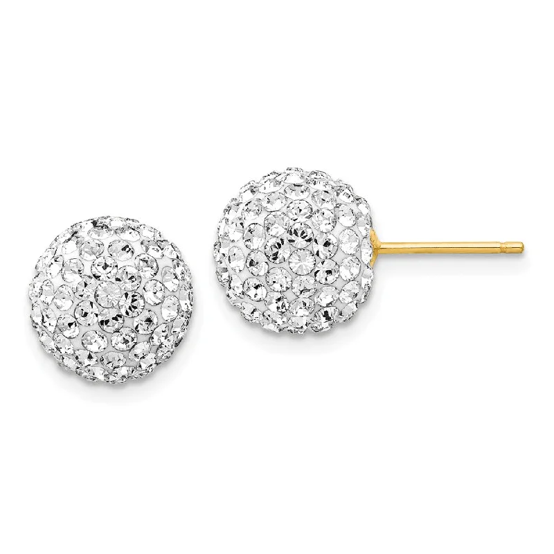 Ladies earrings silver tones-10mm Crystal Ball Earrings with a 14k Yellow Gold Post