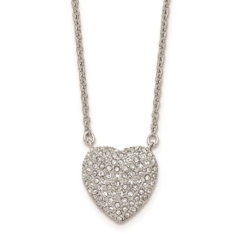 Ladies necklaces starry charms-Stainless Steel Polished w/ Preciosa Crystal Heart w/2 inch ext Necklace