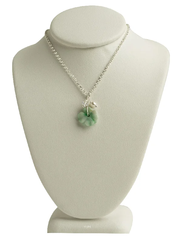 Ladies necklaces faux jewels-Jade Green Flower Necklace