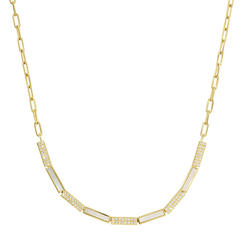 Ladies necklaces artistic designs-PACEE DIAMOND BAR  LINK NECKLACE.