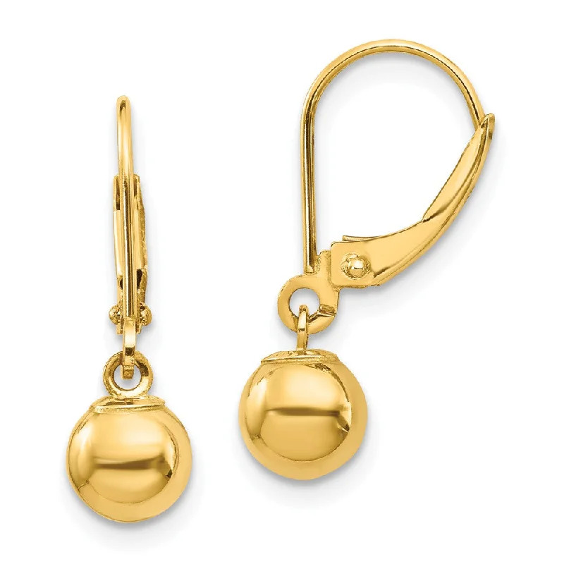 Ladies earrings refined charm-6mm Dangle Bead Lever Back Earrings in 14k Yellow Gold