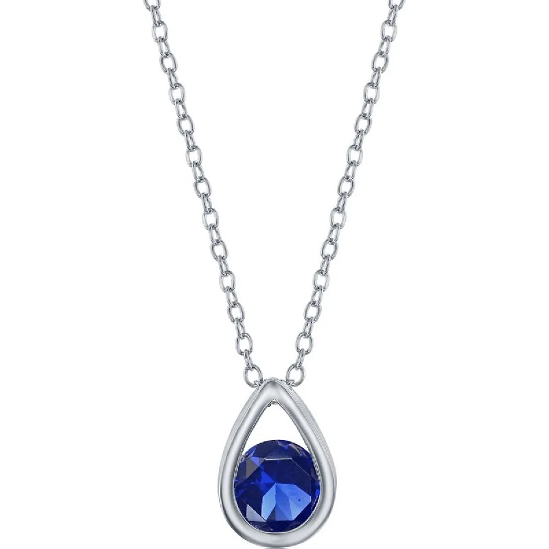 Ladies necklaces sleek modern-Classic Women's Necklace - Sterling Silver Round Created Sapphire Pear-shaped | M-6895