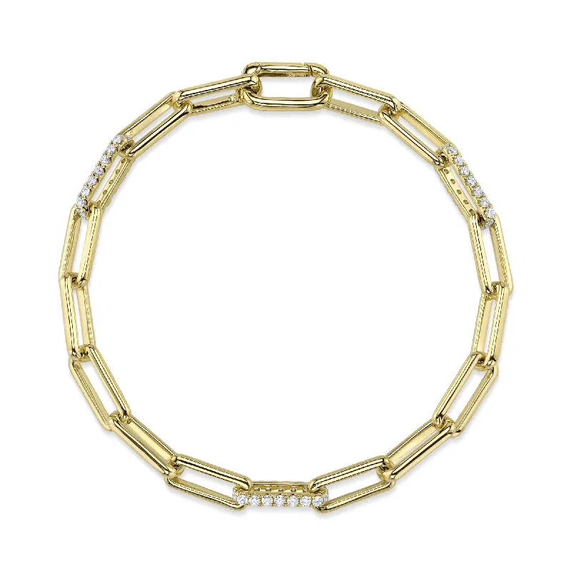 Ladies bracelets group styles-14kt. yellow gold Diamond pave Paper Clip link Bracelet / 0.74ct TW Diamond Pave