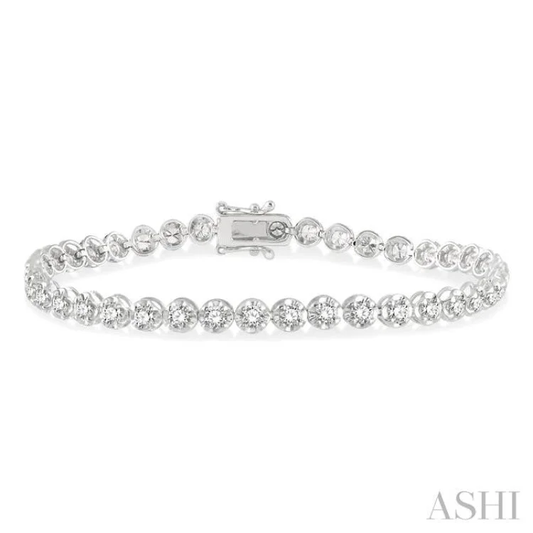 Ladies bracelets romantic surprises-3 Ctw Round Cut Diamond Illusion Bracelet in 14K White Gold