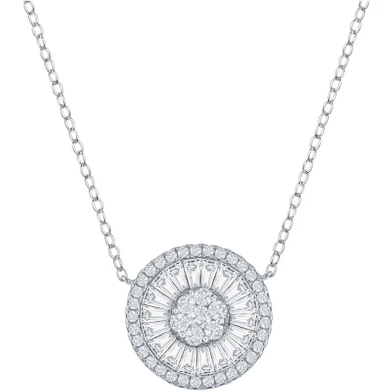 Ladies necklaces hot picks-Classic Women's Necklace - Sterling Silver White CZ Baguette Circle | M-6784