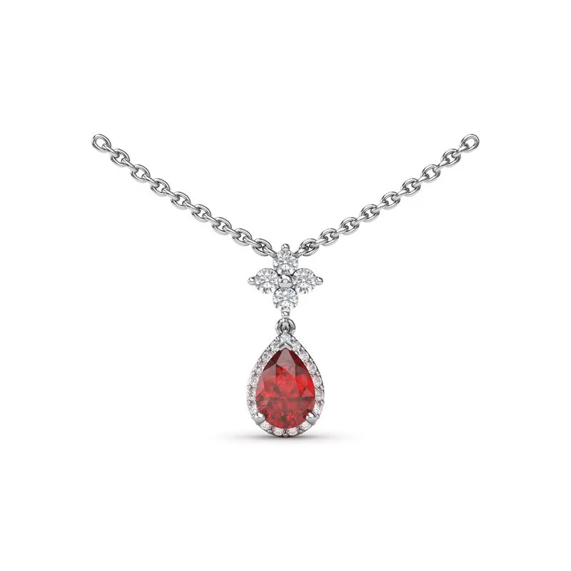 Ladies necklaces starry charms-Ruby and Diamond Teardrop Necklace N1882R