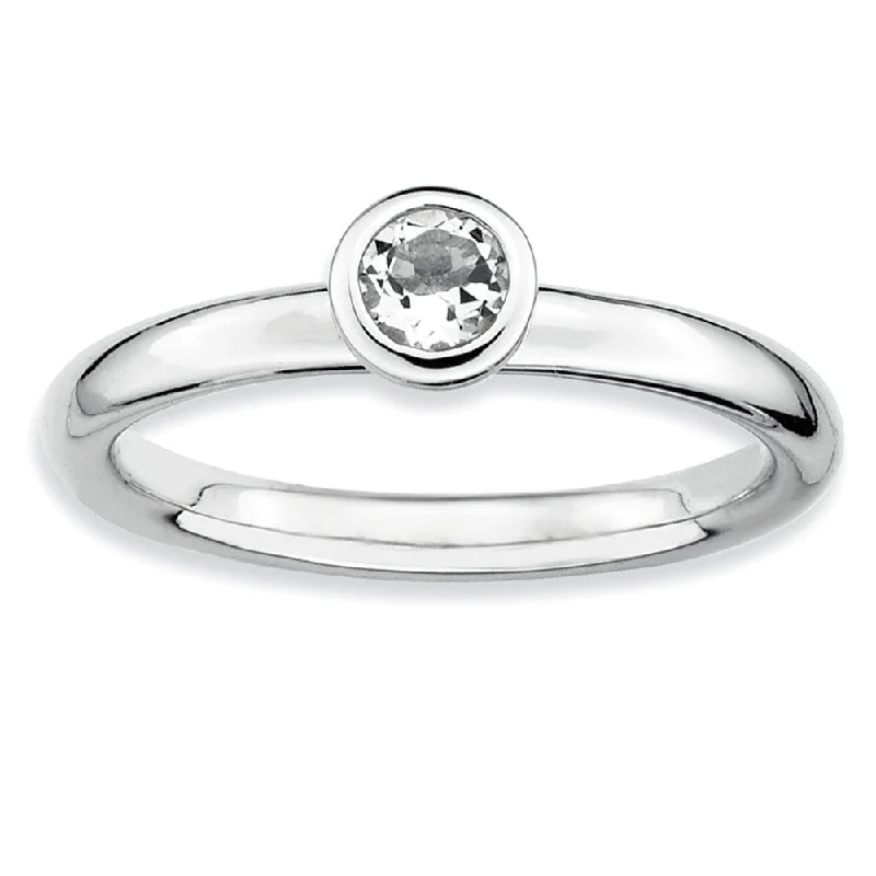 Ladies rings mature appeal-Stackable Low Profile 4mm White Topaz Silver Ring