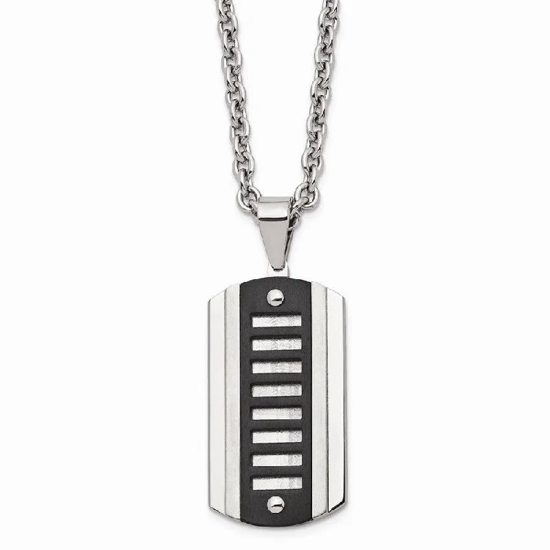 Ladies necklaces buyer reviews-Stainless Steel Brushed & Polished Black Ip-plated Dog Tag Necklace