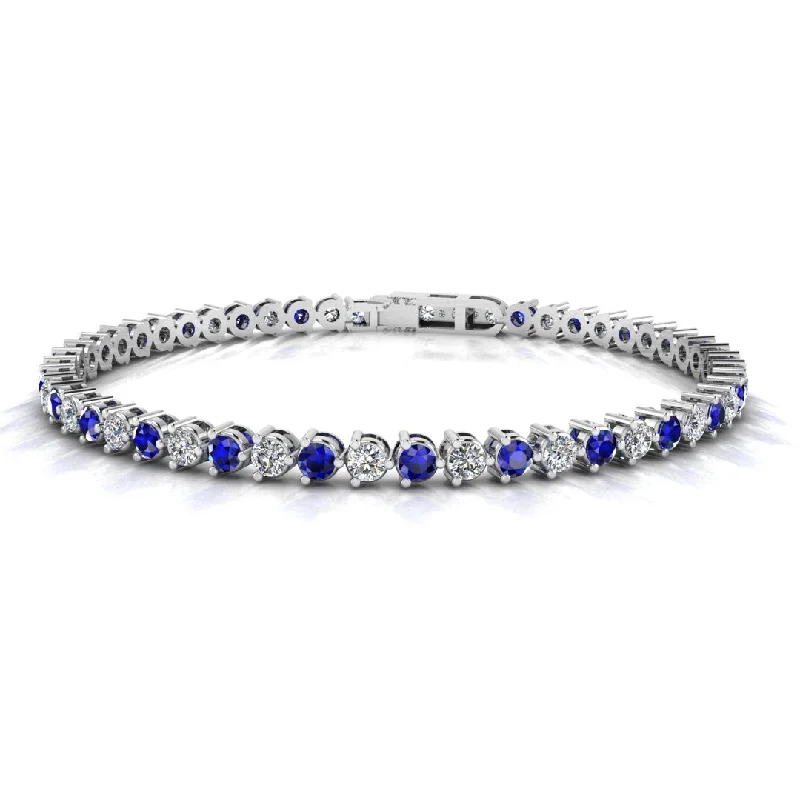 Ladies bracelets charm pieces-Round Brilliant Diamond and Sapphire 3 Claw Bracelet BRDS45512