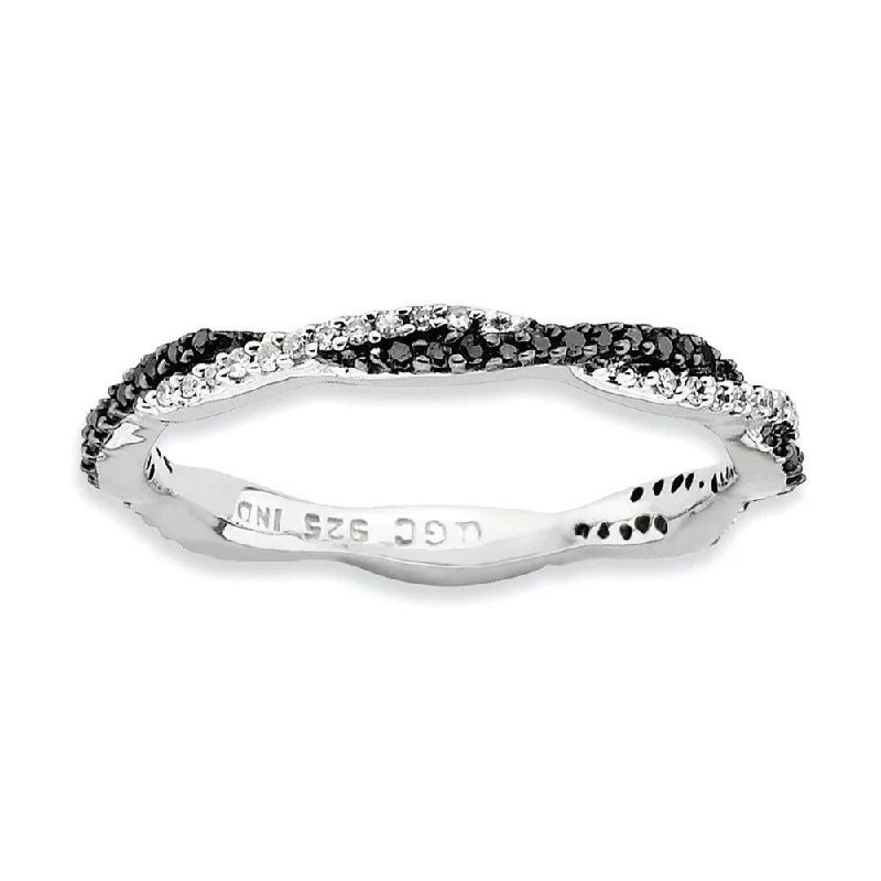 Ladies rings sapphire stones-Stackable Two-tone 1/4 Ctw HI/I3 Diamond Rhodium Plated Silver Band